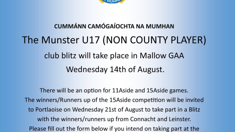 Please fill out the form below if you intend on taking part at the Munster Blitz on Wednesday 14th August. https://forms.office.com/e/Jx18vyxCr1
