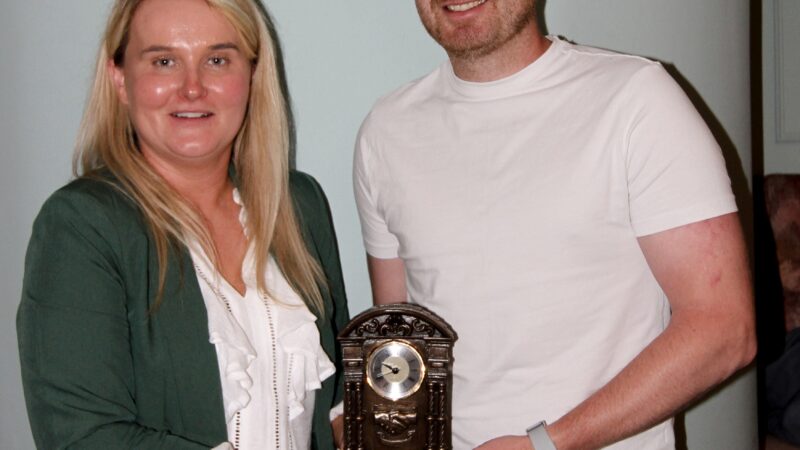 Chairperson Munster camogie Making a presentation to Jonathan Tallon Munster Regional Development Officer