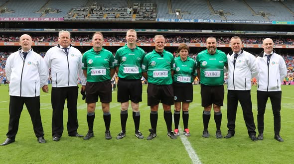 Gavin Donegan and his officials in charge of todays The 2026 Glen Dimplex All-Ireland Final Cork v Galway in Croke Park Sunday 9th August
